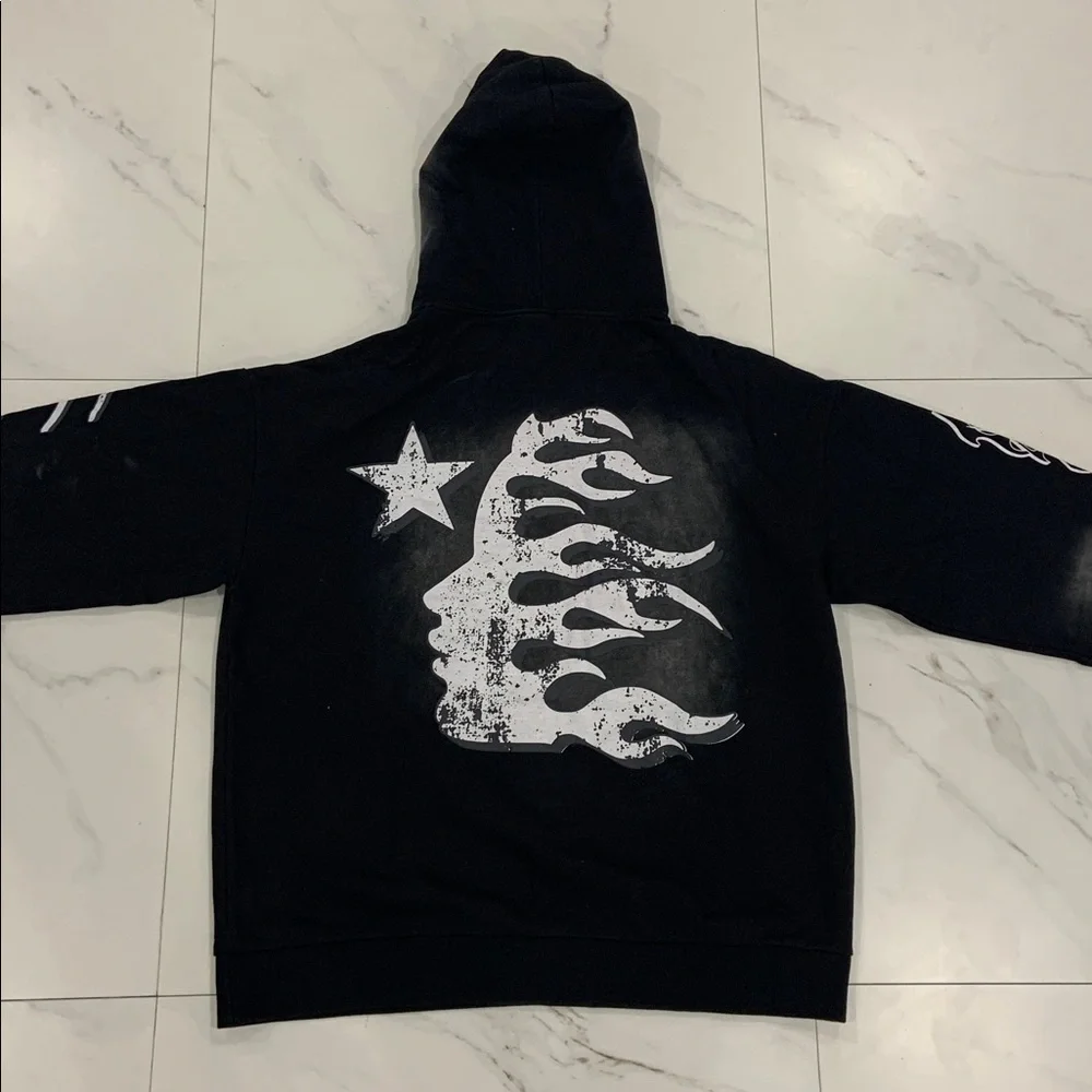 Hellstar Records Classic Logo Black / White Pullover Hoodie Mens Large